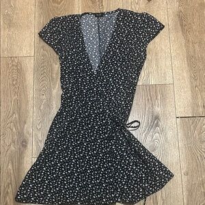 Black Floral Wrap Mini Dress with Side Tie